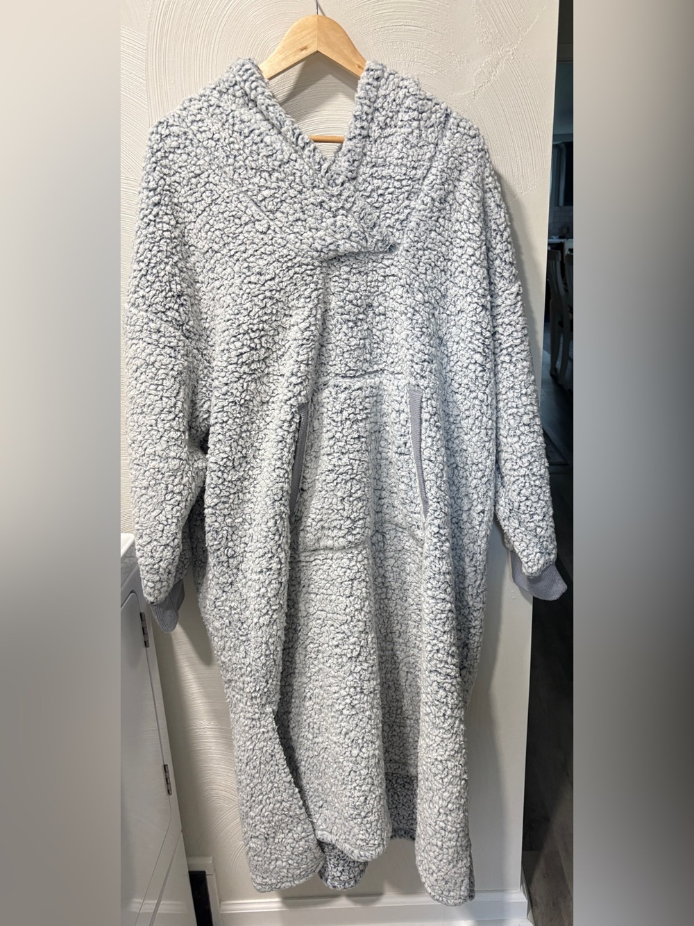 Plush Sherpa Full Length Hoodie - Light Gray